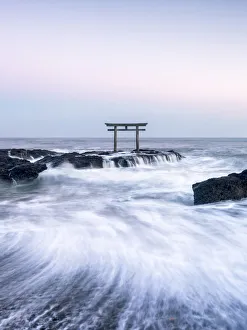 Copy Space Prints: Japanese torii gate at the coast, Ibaraki, Oarai, Japan