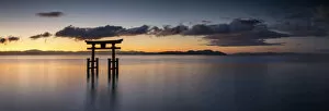 Adashino Nembutsu Ji Temple Gallery: Japanese Torii Gate at Sunrise, Lake Biwa, Takashima, Shiga Prefecture, Japan