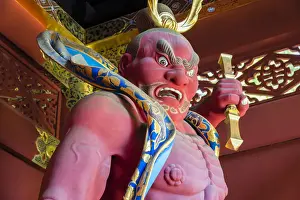 Nikko Prints: Japanese wooden guardian at the entrance of Taiyuin-byo Temple, Nikko, Tochigi Prefecture