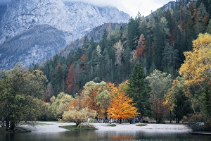 Mirror Prints: Jasna Lake, near Kranjska Gora, Slovenia, Europe. Autumn landscape