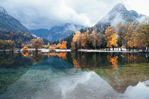 Mirror Prints: Jasna Lake, near Kranjska Gora, Slovenia, Europe. Autumn landscape