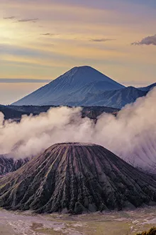 Volcanoes Prints: Java, Indonesia, South East Asia. High angle view of Mount Bromo at sunrise