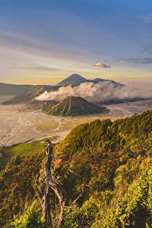 Bromo Prints: Java, Indonesia, South East Asia. High angle view of Mount Bromo at sunrise