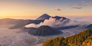 Volcanoes Prints: Java, Indonesia, South East Asia. High angle view of Mount Bromo at sunrise
