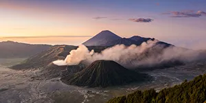 Bromo Prints: Java, Indonesia, South East Asia. High angle view of Mount Bromo at sunrise