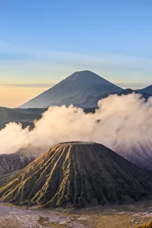 Java, Indonesia, South East Asia. High angle view of Mount Bromo at sunrise