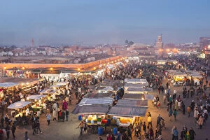 Images Dated 28th April 2015: Jemaa el Fna, Marrakech, Morocco. Evening stalls at sunset