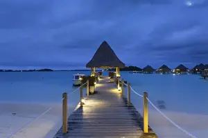 Jetty of Intercontinental Bora Bora Le Moana Resort at dusk, Bora Bora, Society Islands
