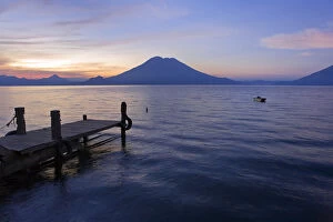 Images Dated 16th April 2008: Jetty, Lake Atitlan and Volcano San Pedro, dawn, Guatemala