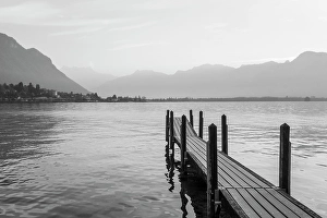 Vaud Prints: Jetty on Lake Geneva (Lac Leman), Vaud, Switzerland