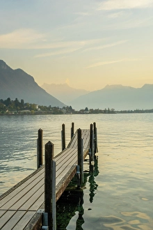 Vaud Prints: Jetty on Lake Geneva (Lac Leman), Vaud, Switzerland