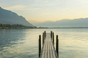 Vaud Prints: Jetty on Lake Geneva (Lac Leman), Vaud, Switzerland