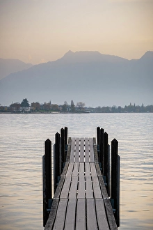 Vaud Prints: Jetty on Lake Geneva (Lac Leman), Vaud, Switzerland