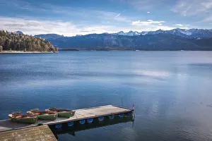 Oberbayern Prints: Jetty on the north bank of the Walchensee, Kochel am See, Upper Bavaria, Bavaria, Germany