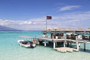 Moorea Prints: Jetty and overwater bungalows of Sofitel Hotel, Moorea, Society Islands, French Polynesia