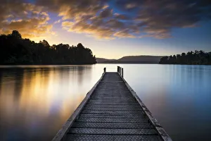 Images Dated 25th April 2016: Jetty at Sunset, Lake Mapourika, New Zealand