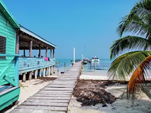 Cayo Caulker Prints: Jetty at the waterfront of Caye Caulker, Belize District, Belize