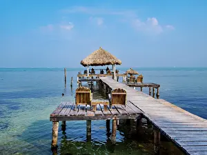 Deckchairs Prints: Jetty at the waterfront of Caye Caulker, Belize District, Belize