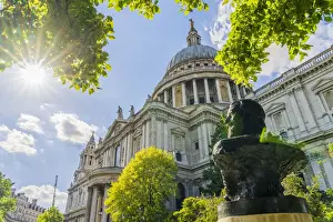 Sculptures Prints: The John Donne Memorial bust by Nigel Boonham and St Pauls cathedral, City of London