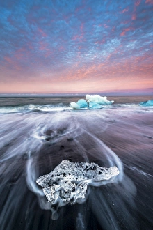 Jokulsarlon glacier lagoon, East Iceland. Blocks of ice on the black beach