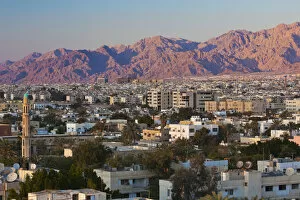 Images Dated 21st September 2011: Jordan, Aqaba, elevated city view, sunset