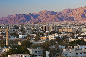 Images Dated 21st September 2011: Jordan, Aqaba, elevated city view, sunset