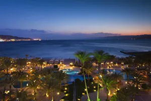 Images Dated 21st September 2011: Jordan, Aqaba, elevated view of the Red Sea and hotel swimming pool