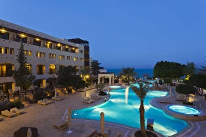 Images Dated 21st September 2011: Jordan, Dead Sea, Suweimah, swimming pool at the Marriott Hotel, dawn