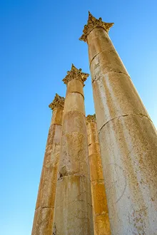 Jordan, Jerash Governorate, Jerash. Columns in the ancient Roman city of Gerasa