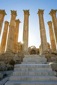 Jordan, Jerash Governorate, Jerash. Columns in the ancient Roman city of Gerasa