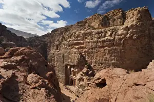 Petra Prints: Jordan, Petra-Wadi Musa, Ancient Nabatean City of Petra, elevated view of the Treasury