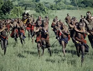 Pokot Collection: A jovial group of Msai girls are chased by warriors during a ceremony