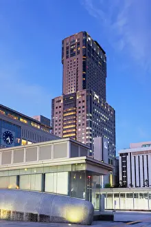 Business District Prints: JR Tower and train station at dusk, Sapporo, Hokkaido, Japan