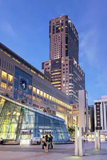 Business District Prints: JR Tower and train station at dusk, Sapporo, Hokkaido, Japan