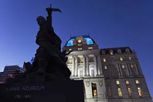 Post Office Prints: The Juana Azurduy monument with the CCK (Kirchner Cultural Center