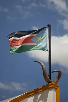 Sudan Gallery: Juba, South Sudan. The South Sudanese Flag flying at the mausoleum of John Garang