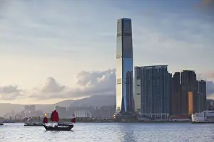 Junk Prints: Junk boat passing International Commerce Centre (ICC), West Kowloon, Hong Kong