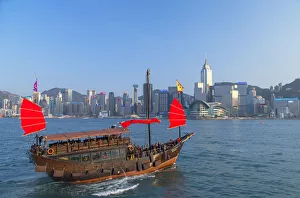 Junk boat in Victoria Harbour, Hong Kong Island, Hong Kong