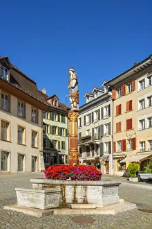 Bienne Prints: Justice fountain on Burgplatz, Biel, Bern, Switzerland