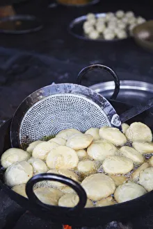 Fried Prints: Kachori (flour and dough ball) being cooked, Bundi, Rajasthan, India