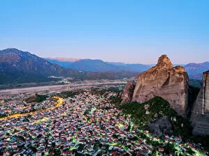Images Dated 1st September 2022: Kalabaka at dawn, elevated view, Meteora, Thessaly, Greece