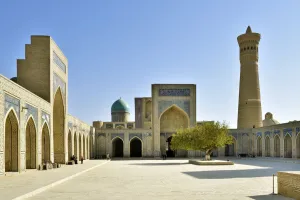 Mediaeval Prints: Kalon mosque and minaret. Bukhara, a UNESCO World Heritage Site. Uzbekistan