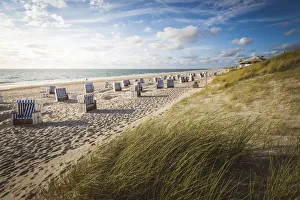 Kampen, Sylt island, North Frisia, Schleswig-Holstein, Germany. Strandkorbs on the beach