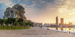 Contemporary Architecture Prints: Kaohsiung Music Center Coral Zone and Glory Pier at sunrise, Kaohsiung, Taiwan