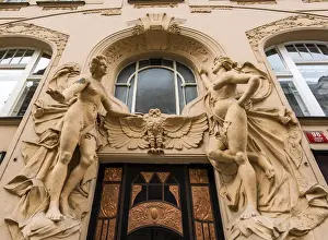Stare Mesto Prints: The Karel Masek House impressive doorway in art nouveau style, Old Town or Stare Mesto