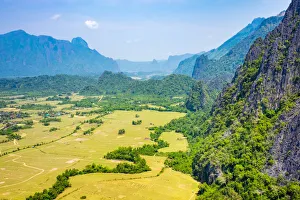 Lao Pdr Prints: Karst landscape at Vang Vieng, Vientiane Province, Laos