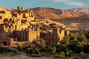 North African Prints: Kasbah Ait Ben Haddou bathed in morning sunlight, near Ouarzazate, Morocco