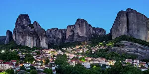 Images Dated 1st September 2022: Kastraki Village at dusk, elevated view, Meteora, Thessaly, Greece