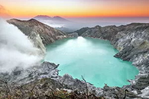 Volcanic Gallery: Kawah Ijen volcano and crater lake at sunrise, Java, Indonesia