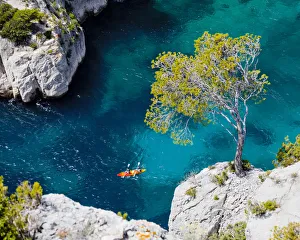 Kayak Prints: Kayakers in Calanques En Vau, Cassis, Provence, France